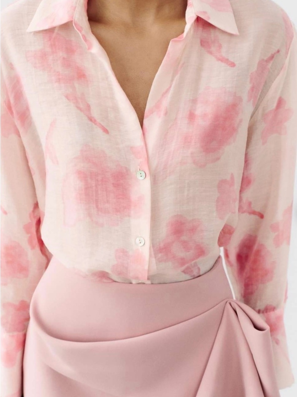 Zara Pink Floral Button-Down Shirt